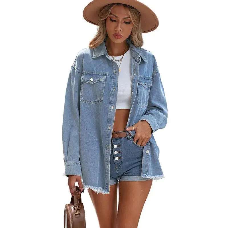 Denim Lapel Top – Casual Style