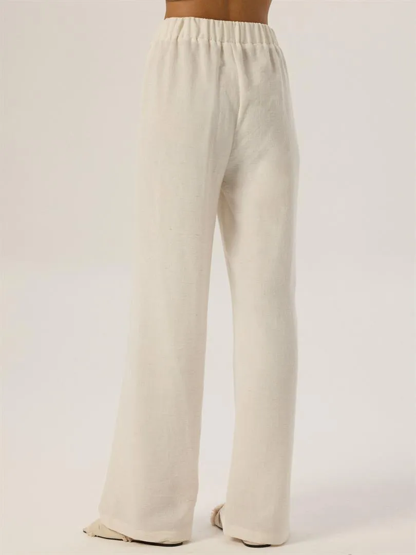 Elastic Waist Slippery Fit Trousers - White