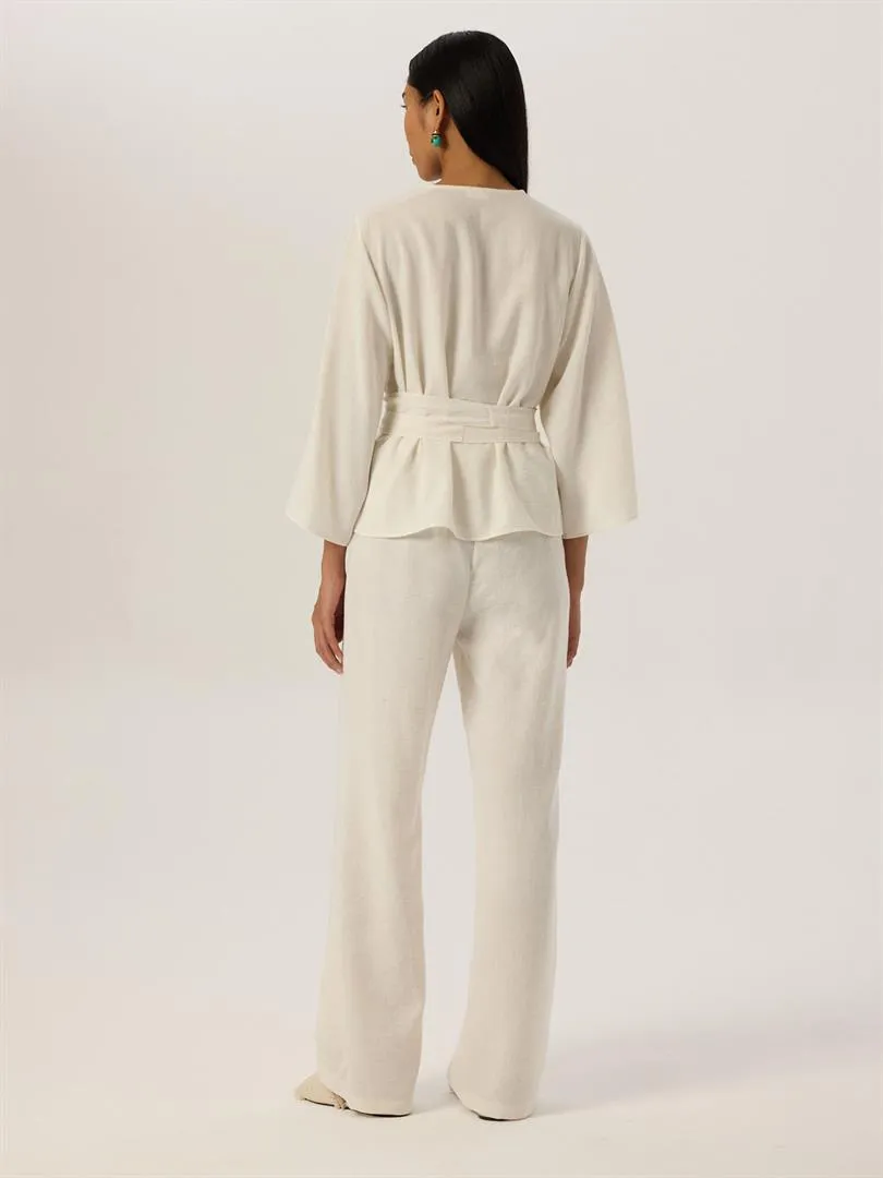 Elastic Waist Slippery Fit Trousers - White