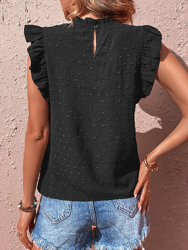 Eyelet Flutter Sleeve Fitted Blouse