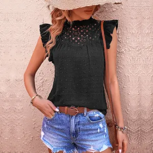 Eyelet Flutter Sleeve Fitted Blouse