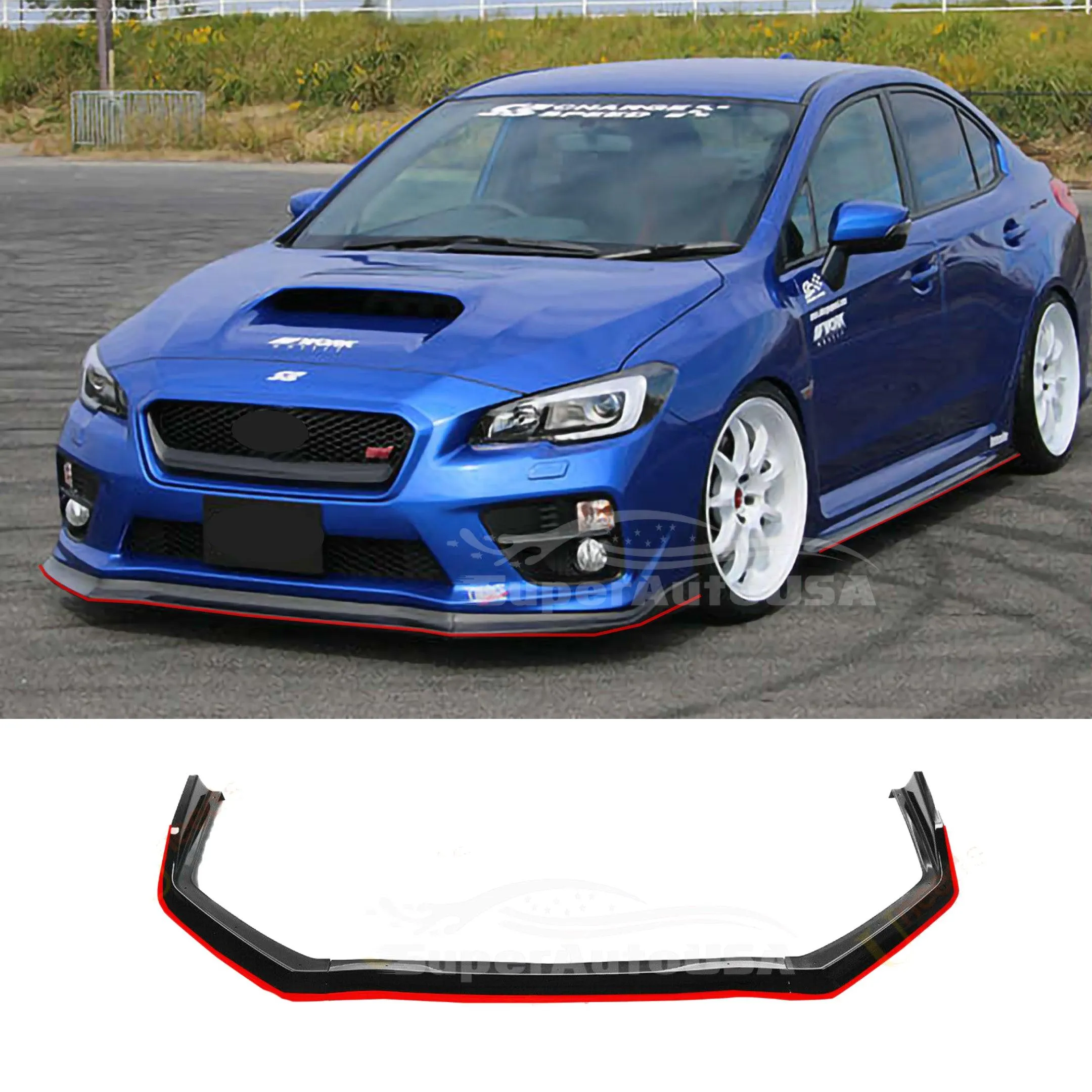 Fit 2015-2021 Subaru WRX STI SEDAN Front Splitter & Side Skirts (Black & Red Trim)