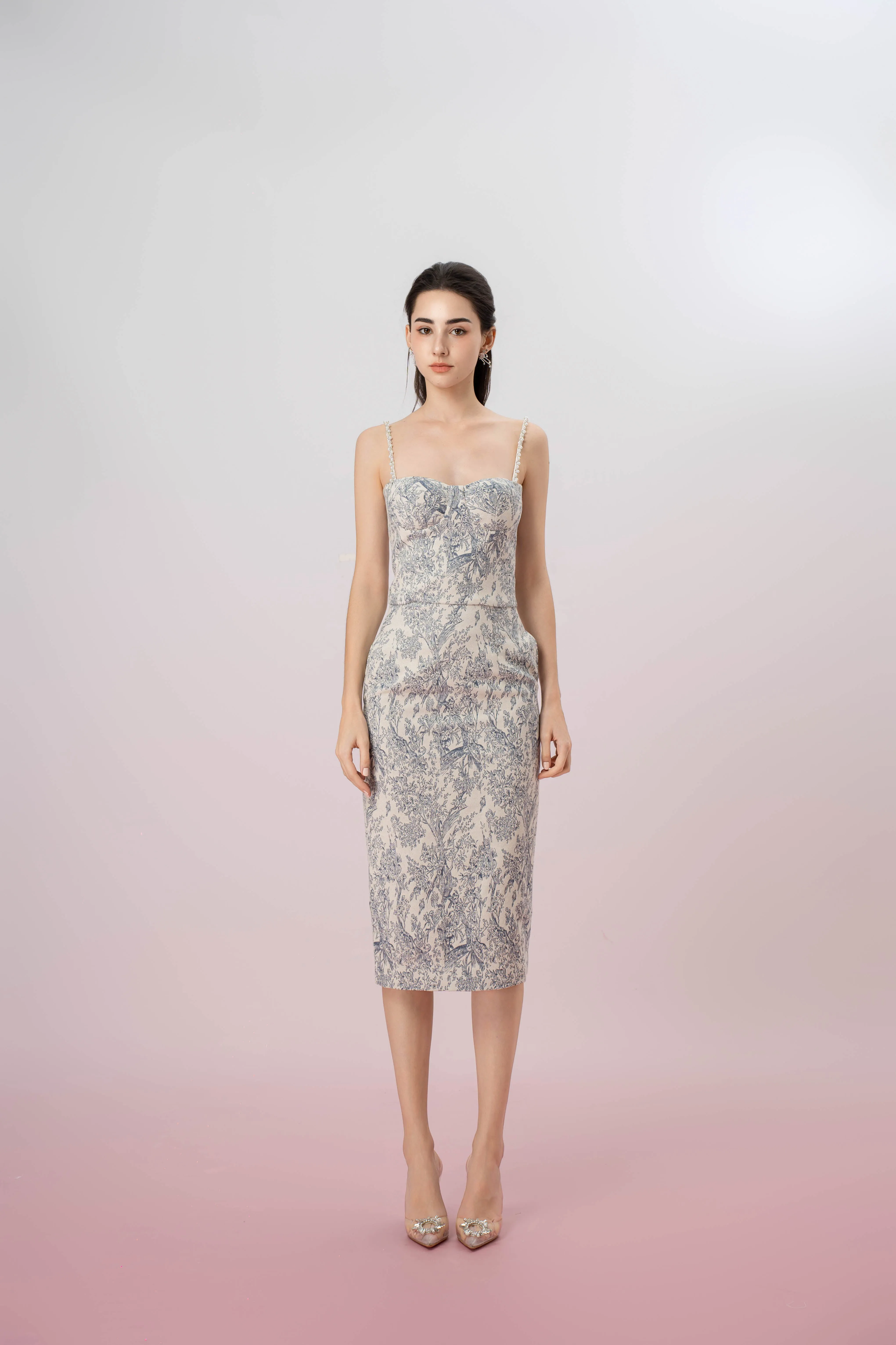 Gabrila Off White Denim Print Bustier Top