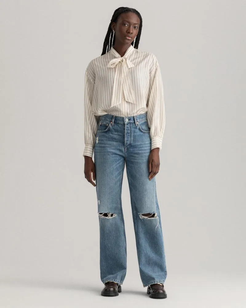Gant Apparel Womens HW RELAXED STRAIGHT RIP JEANS 973/MID BLUE VINTAGE