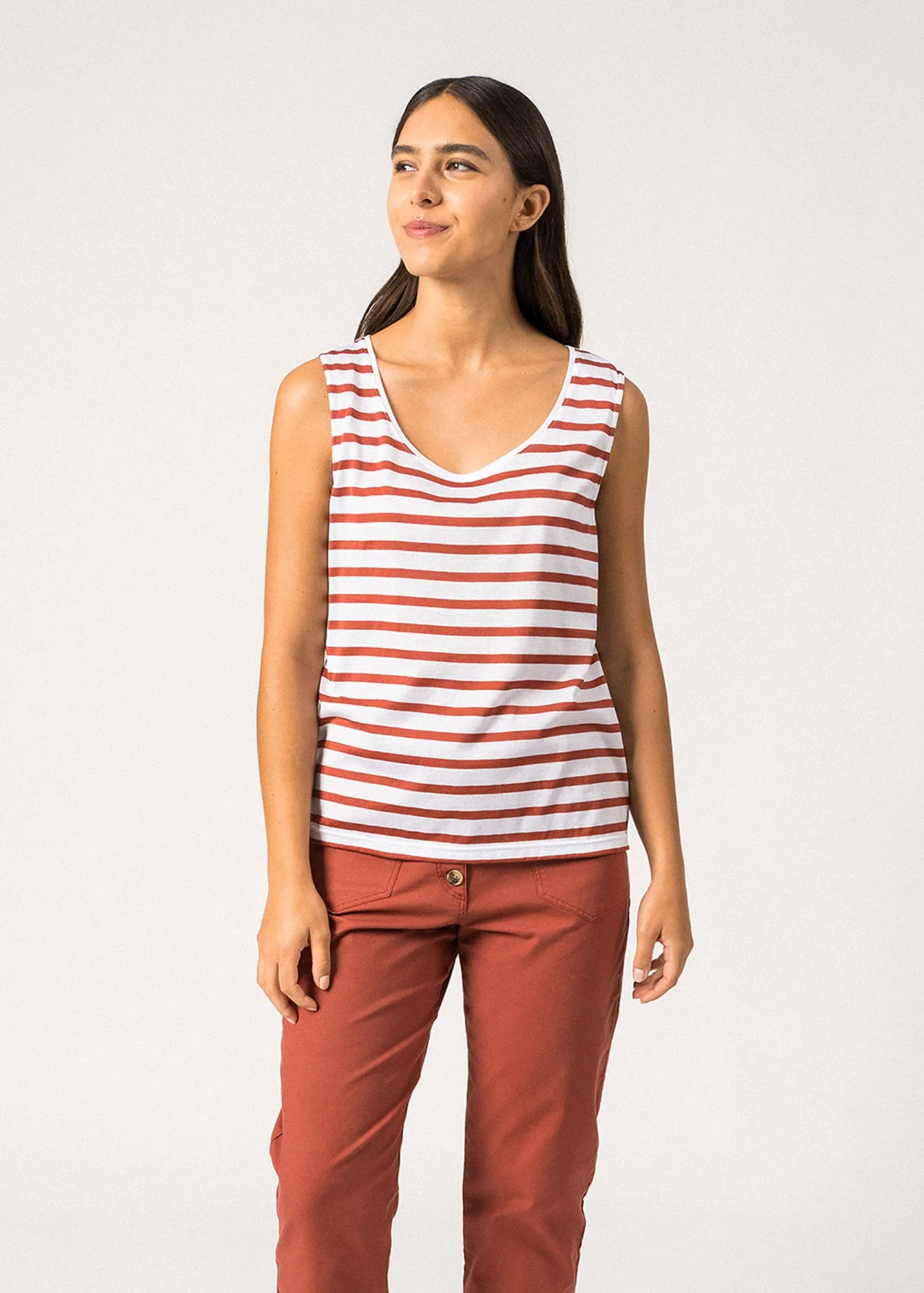 Gassin Striped Tank Top  cotton (NEIGE/TERRACOTTA)