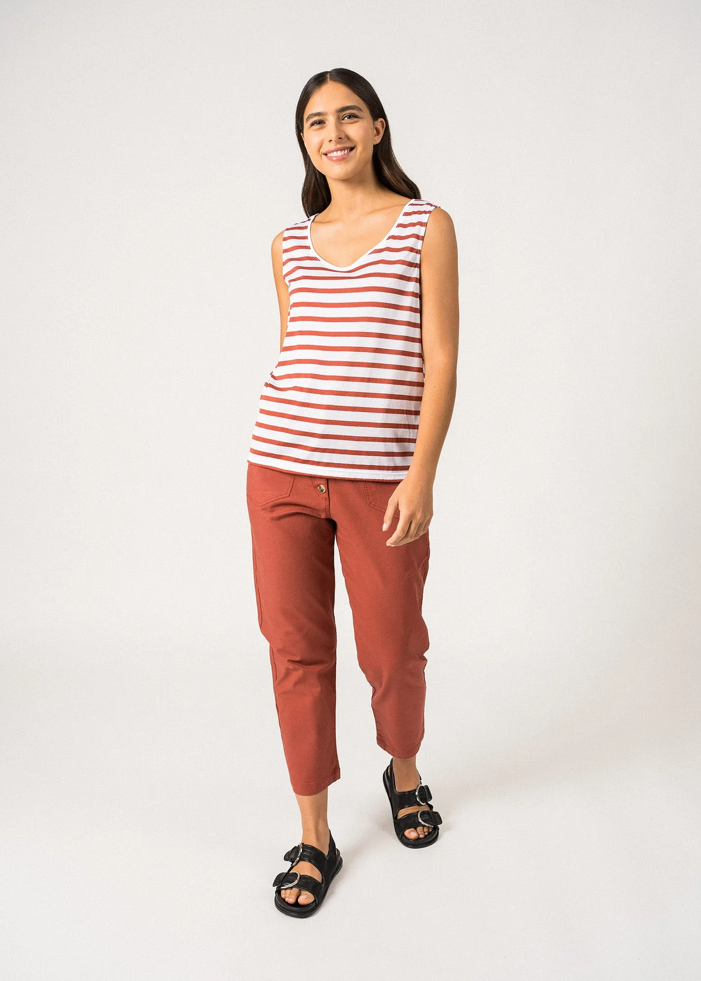 Gassin Striped Tank Top  cotton (NEIGE/TERRACOTTA)