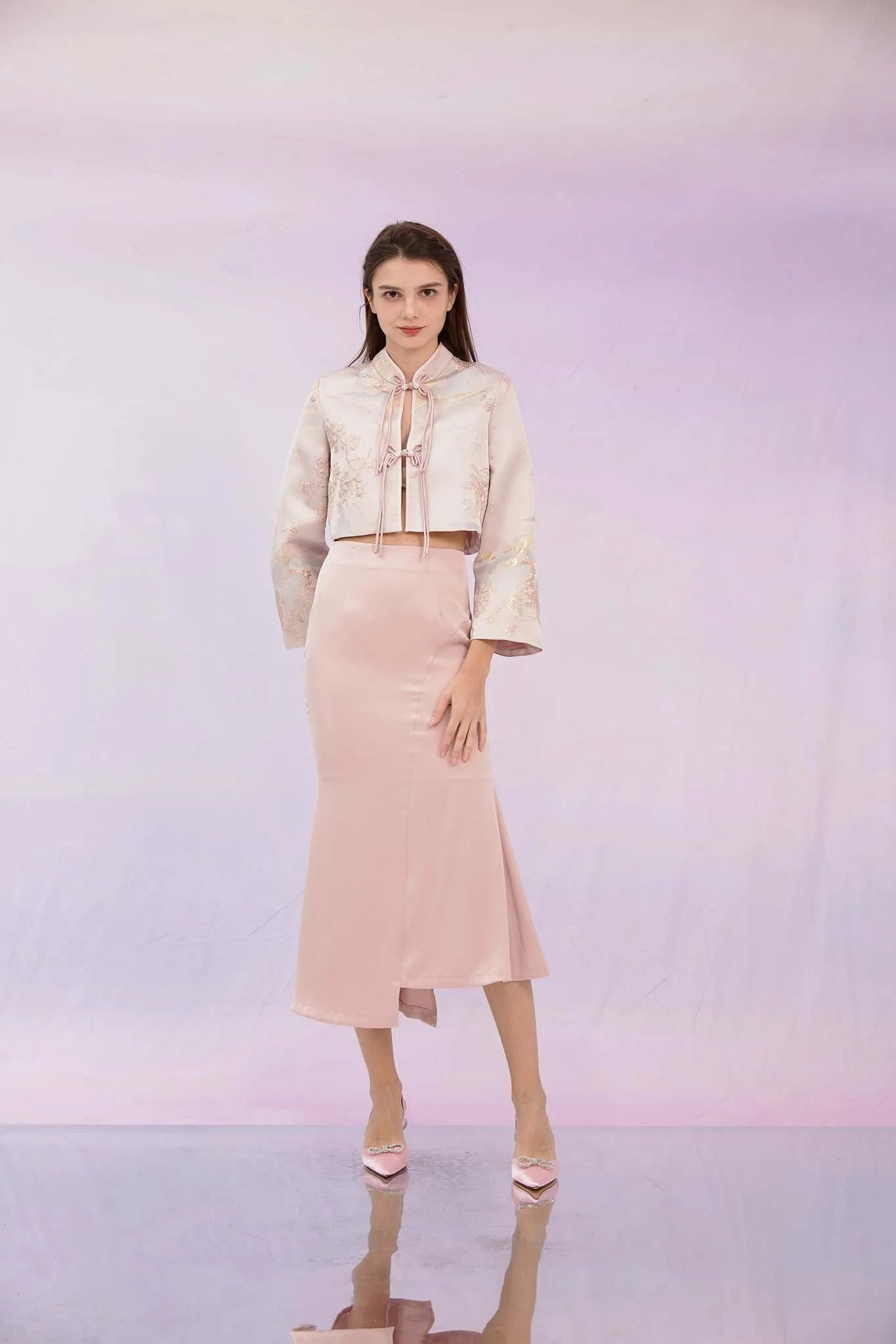 Ginelle Pink Mandarin Collar Jacket
