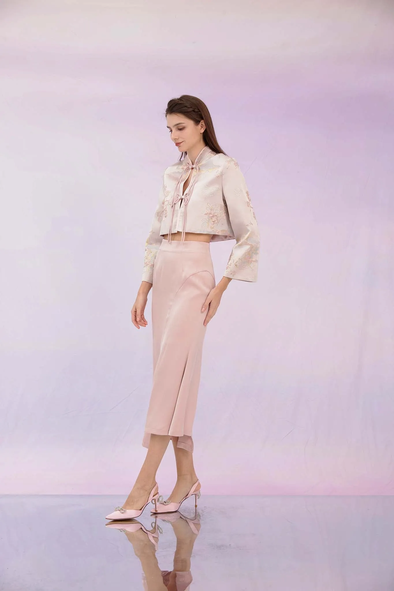 Ginelle Pink Mandarin Collar Jacket