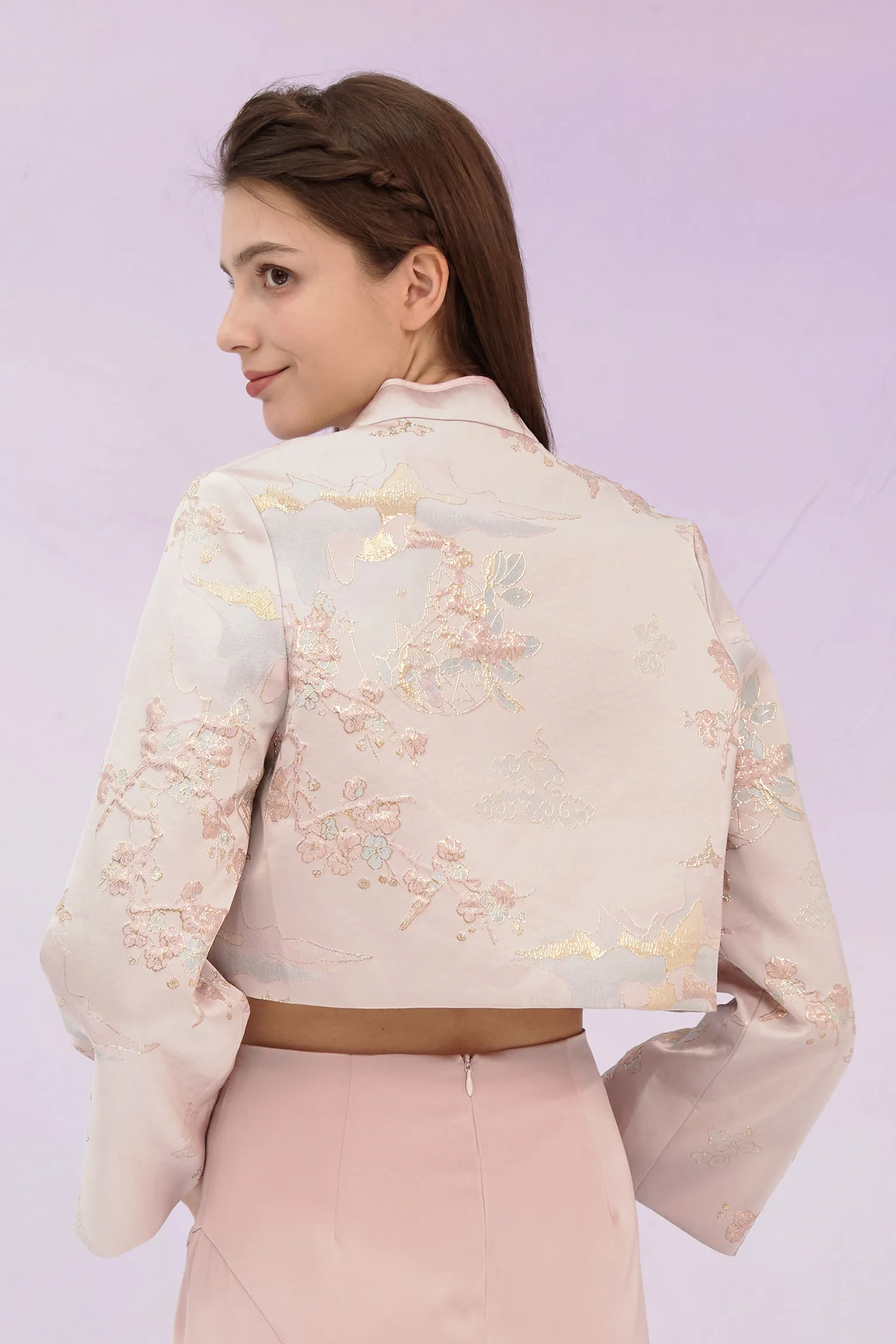 Ginelle Pink Mandarin Collar Jacket
