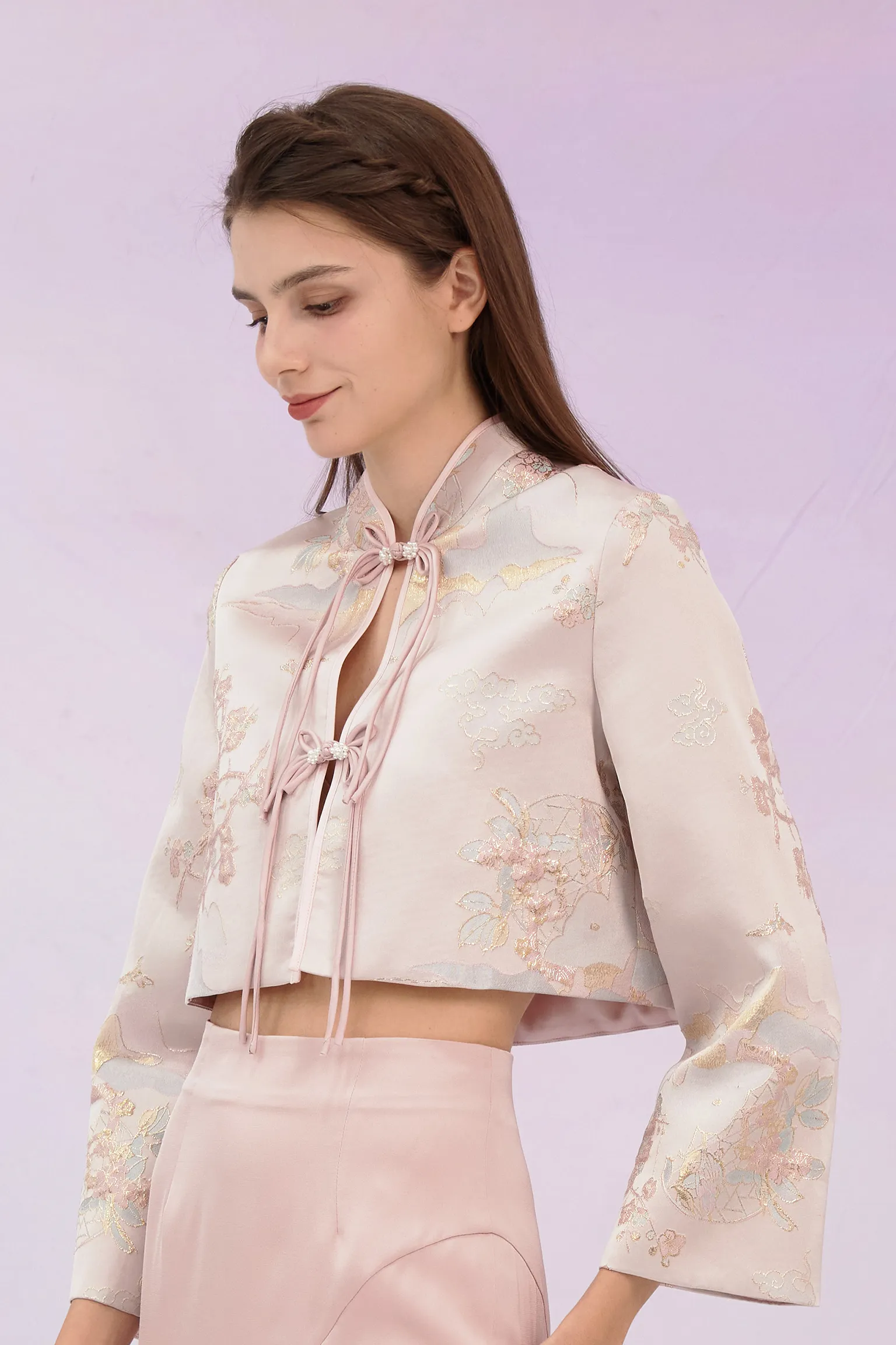 Ginelle Pink Mandarin Collar Jacket