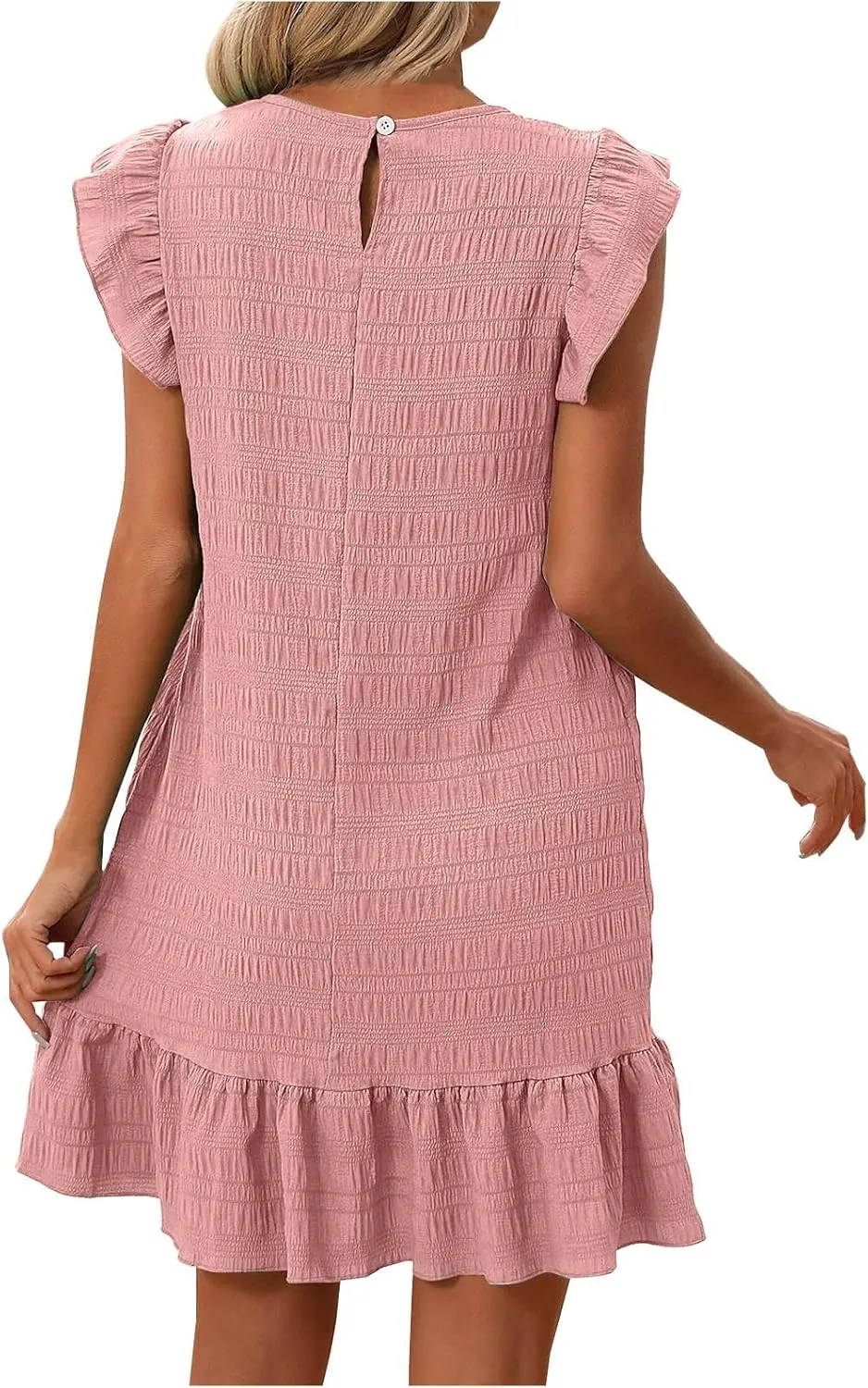 hlysgo Mini Dresses for Women 2025 Summer Casual Loose Frill Sleeve Ruffled Dresses Ladies A-Line Flowy Vacation Beach Dress