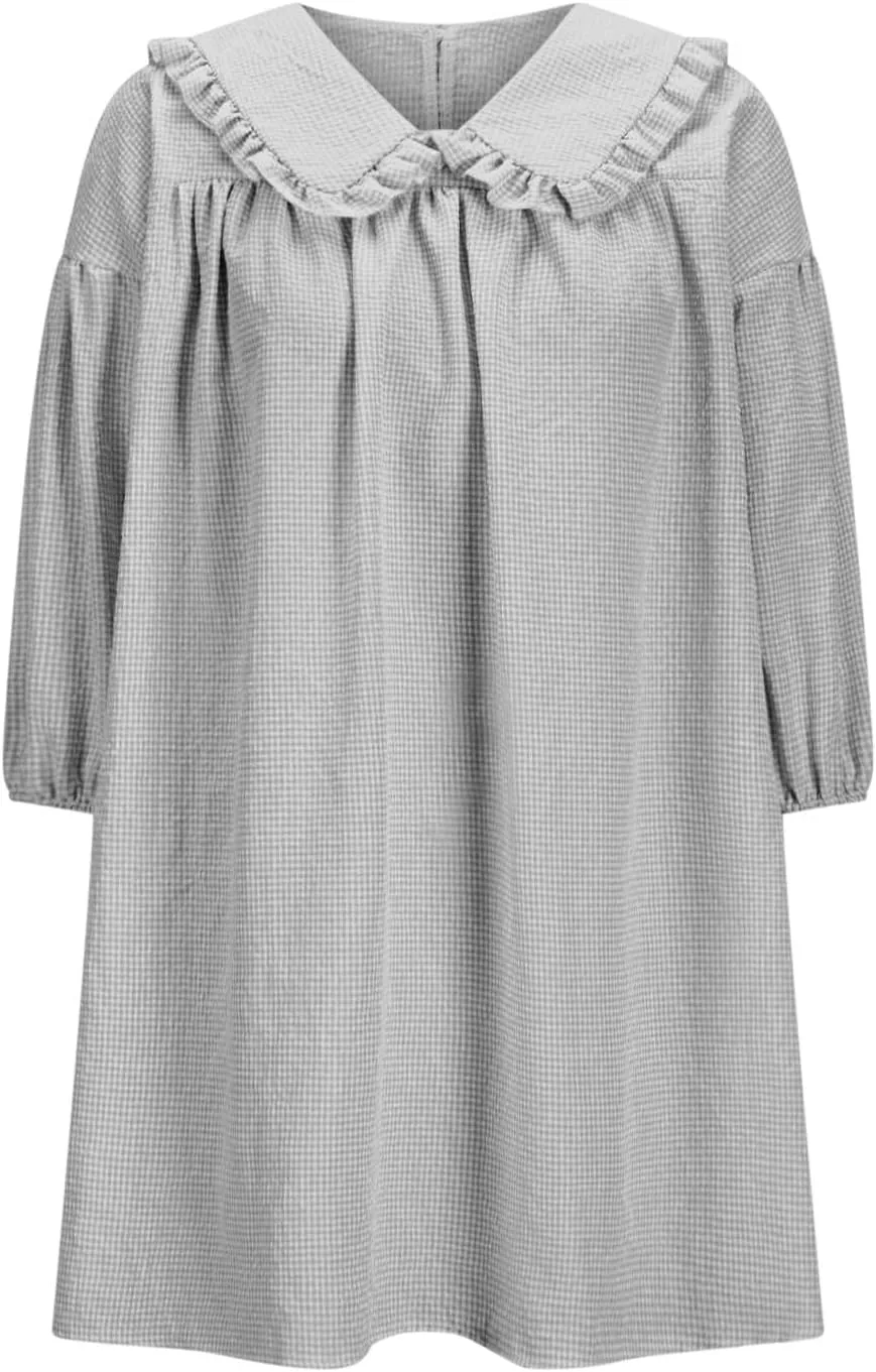 hlysgo Vacation Dresses for Women 2025 Casual Loose Fit 3/4 Sleeve Collar Neck Mini Dress Summer Solid Beach Babydoll Dress