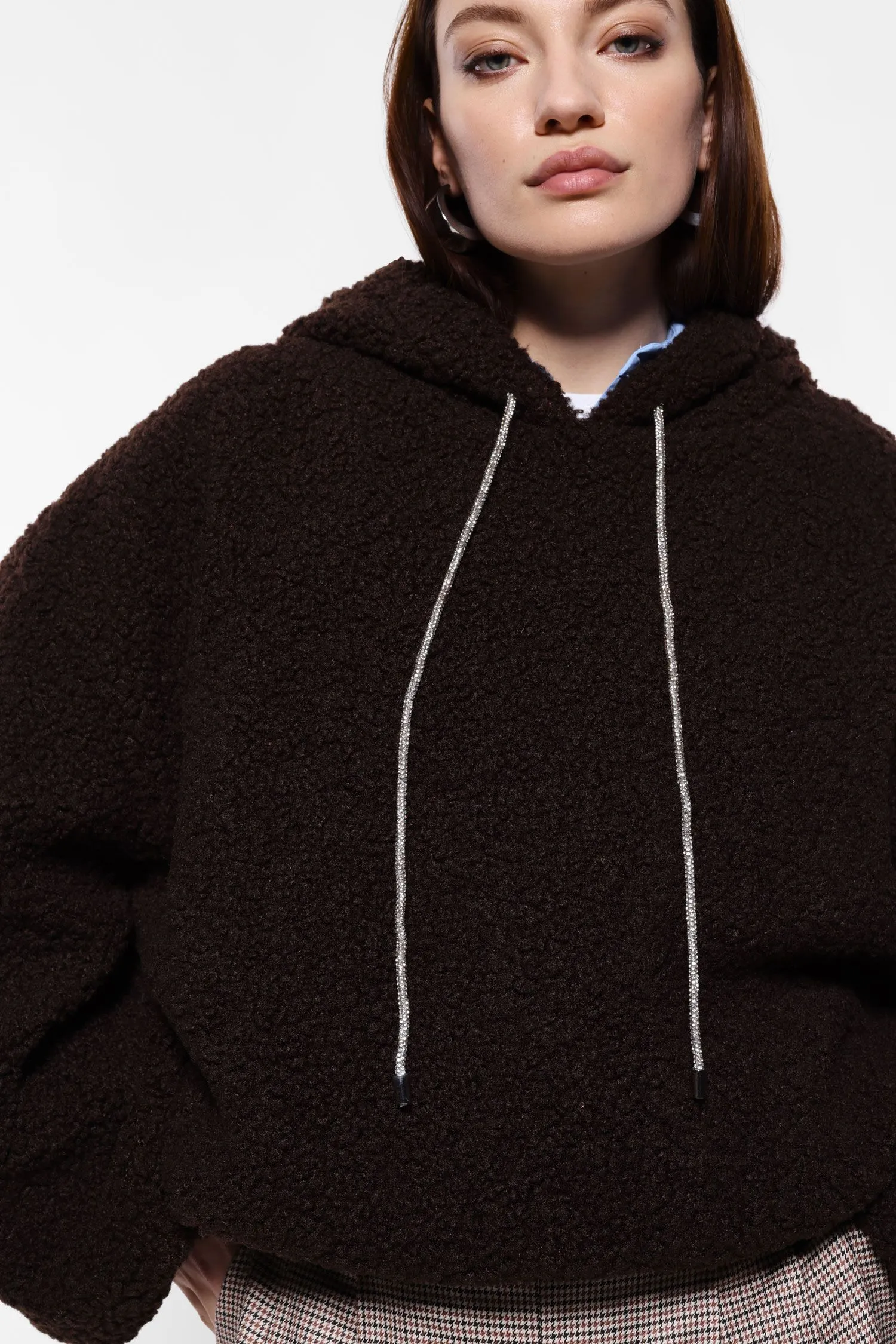 Hooded bouclé sweatshirt with long sleeves