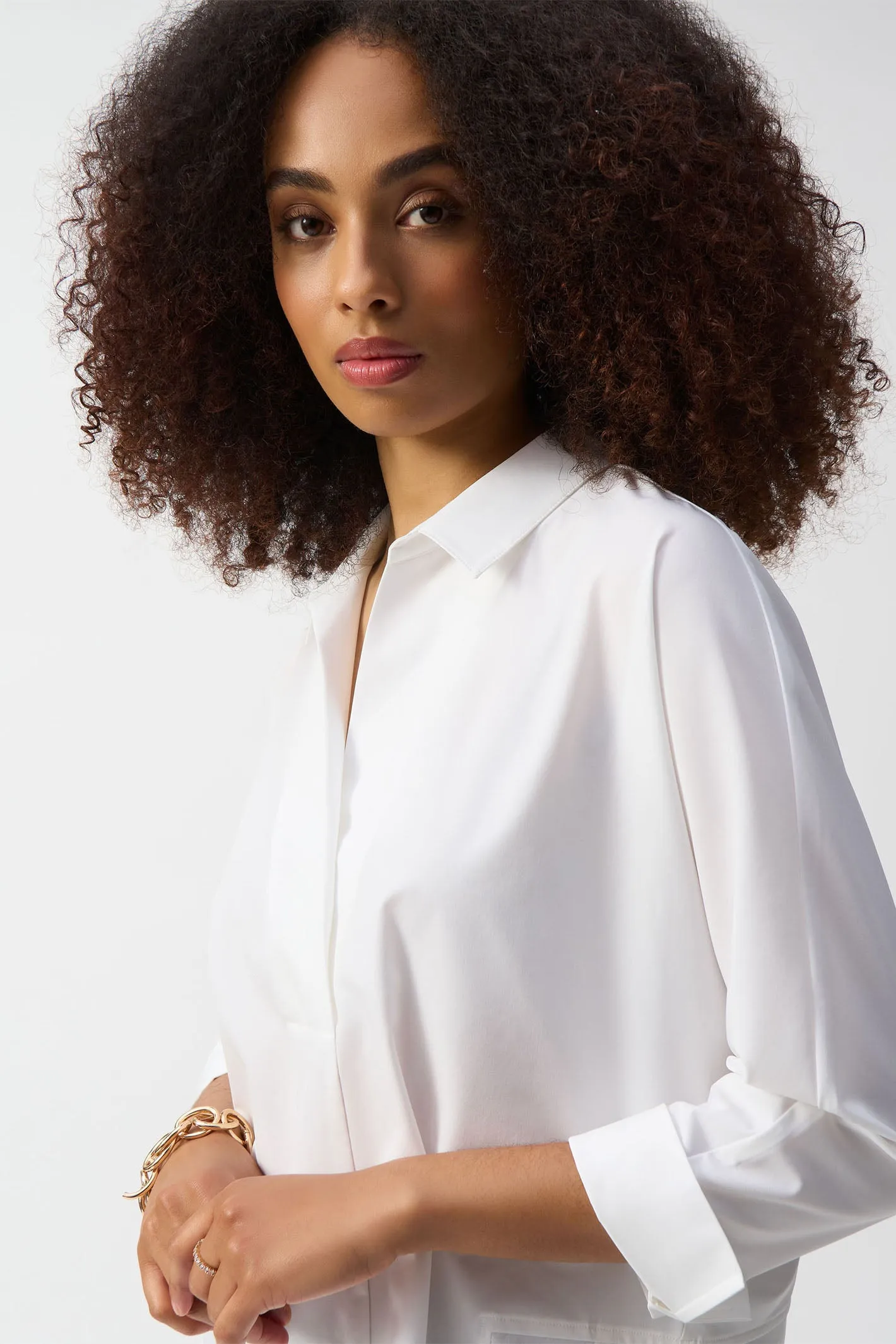 Joseph Ribkoff  251948-1761 Vanilla Poplin Boxy Shirt with Overlapping V-Neck