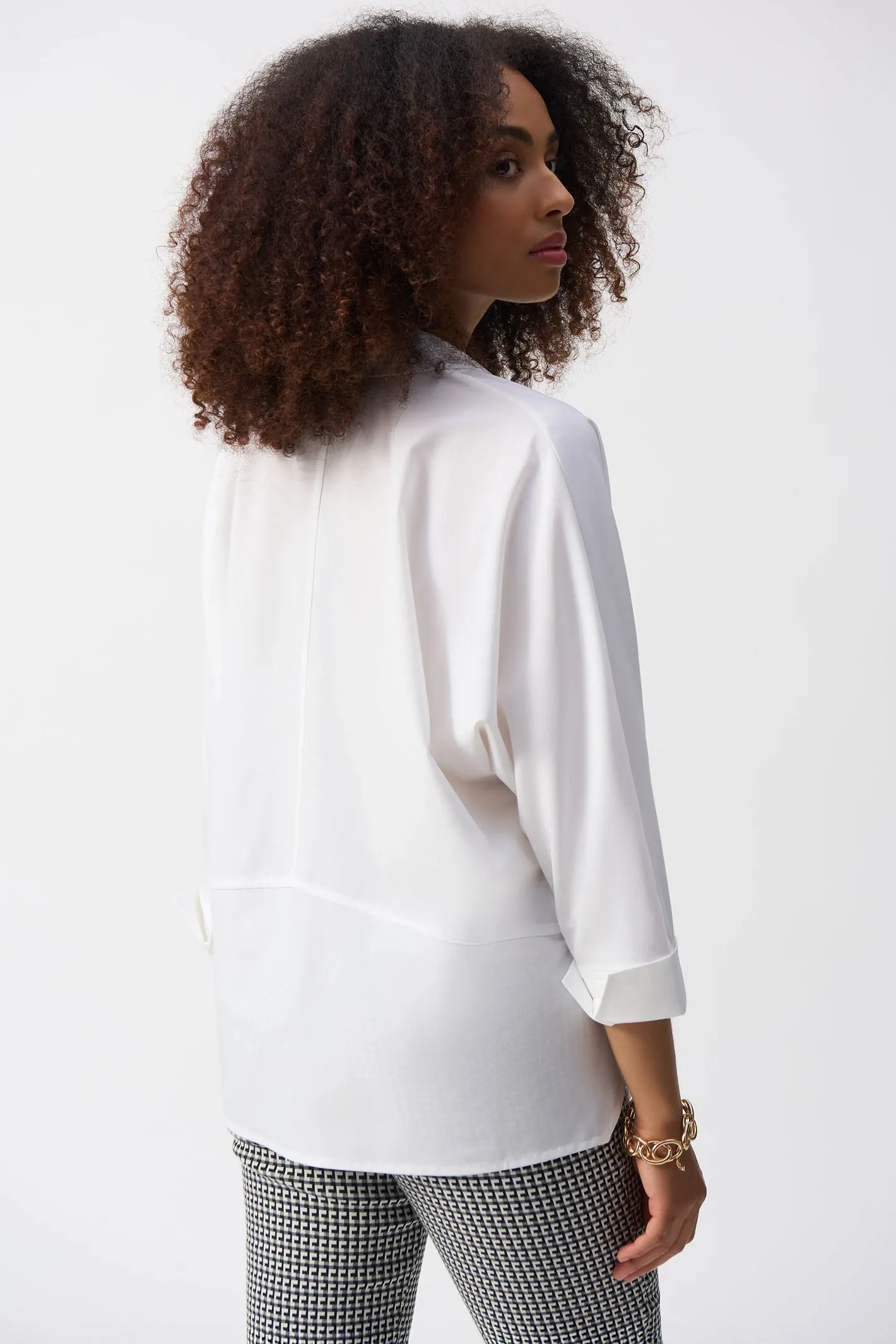 Joseph Ribkoff  251948-1761 Vanilla Poplin Boxy Shirt with Overlapping V-Neck