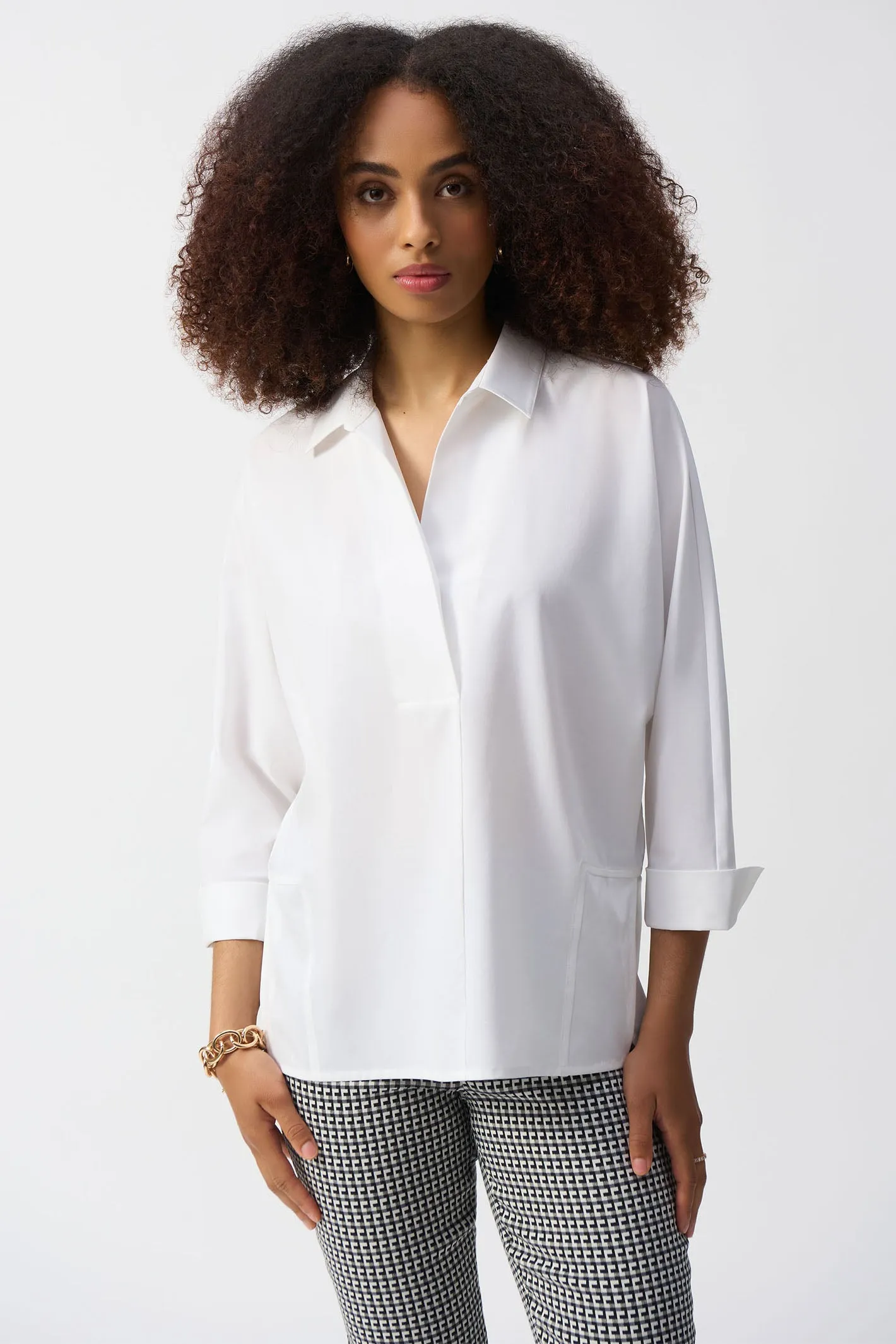 Joseph Ribkoff  251948-1761 Vanilla Poplin Boxy Shirt with Overlapping V-Neck