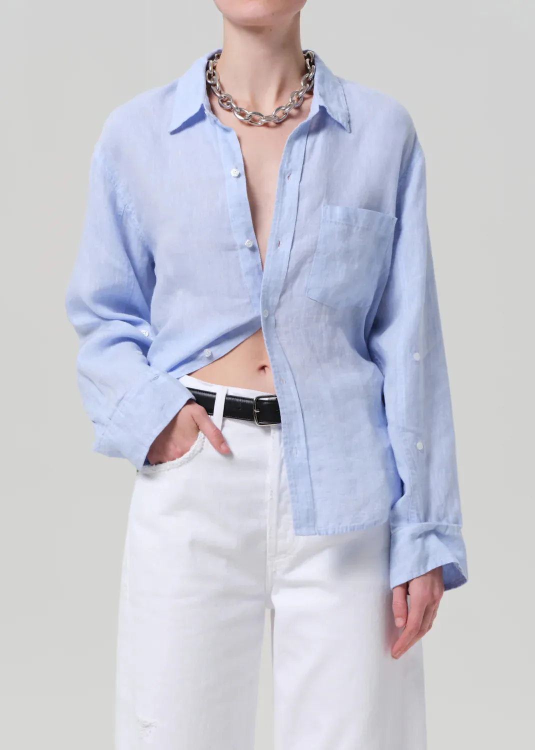 Kayla Shrunken Linen Shirt in Glint
