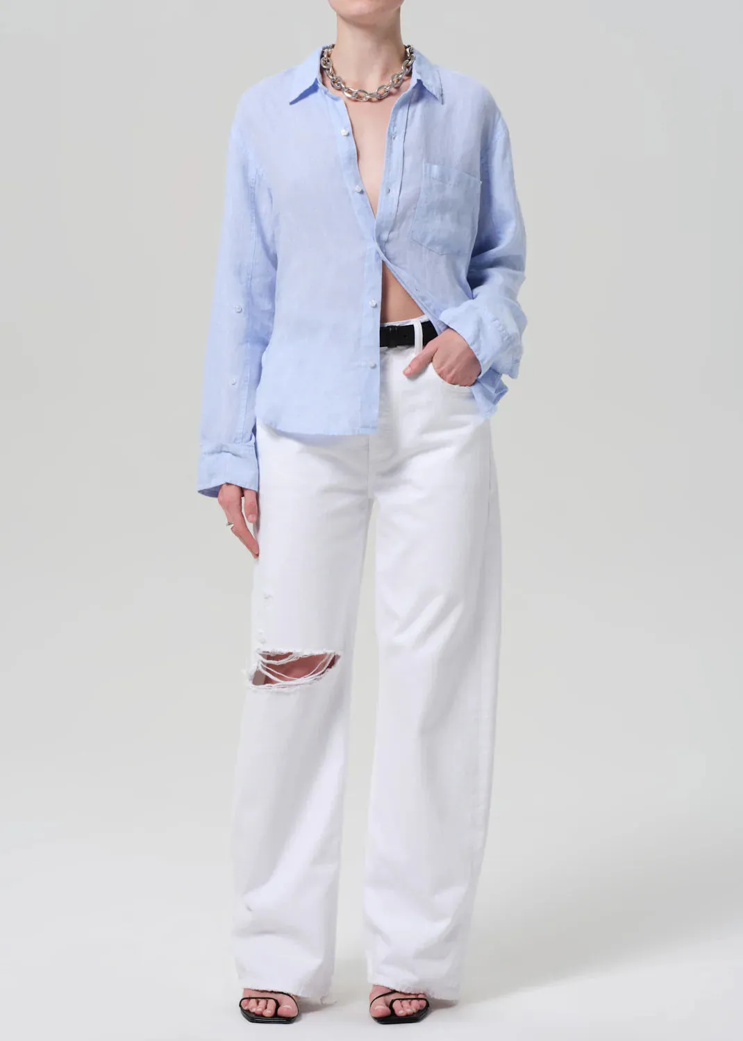 Kayla Shrunken Linen Shirt in Glint