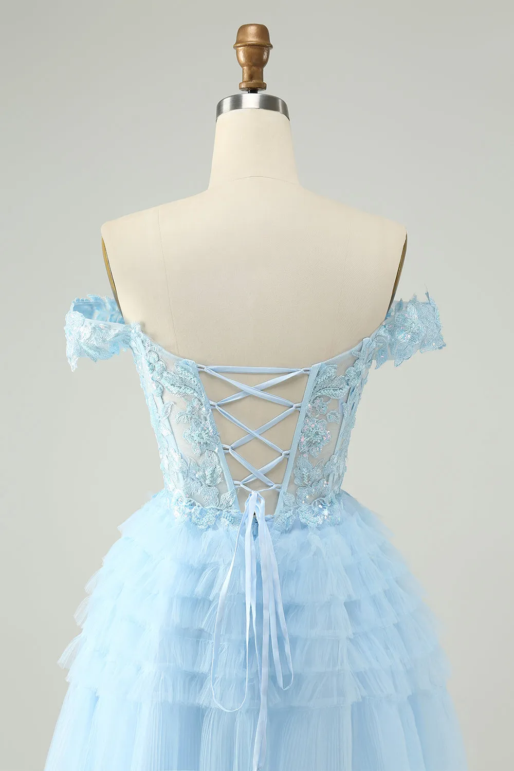 Light Blue A Line Off The Shoulder Corset Mini Dress
