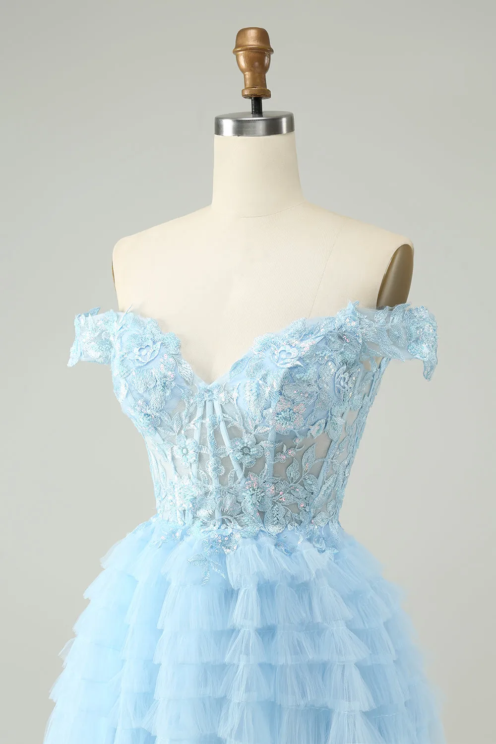 Light Blue A Line Off The Shoulder Corset Mini Dress