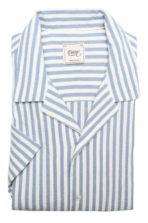 Light blue striped resort collar short sleeve shirt