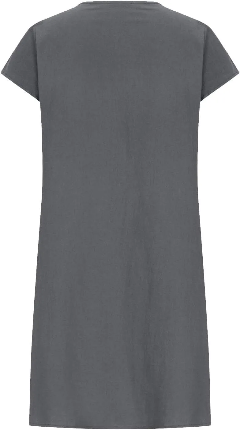 Linen Dresses for Women 2025 Pleated Summer Midi Dresses Cap Sleeve Flowy Dress Beach Vacation Casual Mini Dress