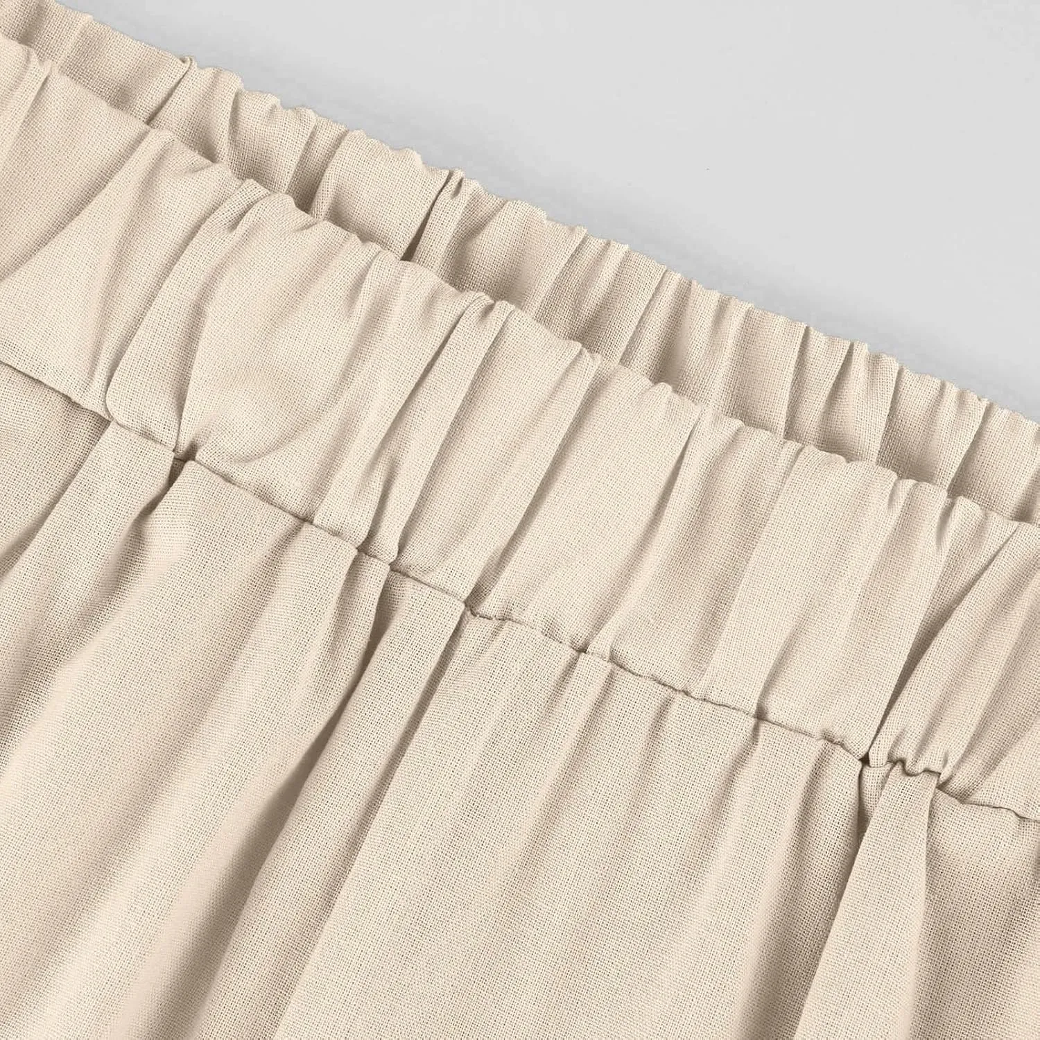 Linen Pants Womens Summer Pants Wide Leg Pants Casual with Pockets Elastic Waist Straight Leg Pants Beach Trousers
