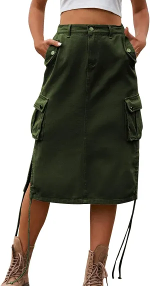 Long Skirt for Women Cargo Midi Elegant Pencil Skirt Beach Maxi Sexy Skirts Elastic Waisted Pencil Skirt for