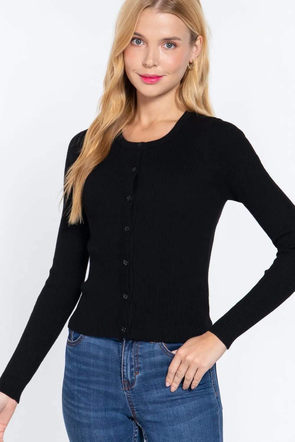 Long Sleeve Crew Neck Basic Cardigan | Classic Comfort and Timeless Style