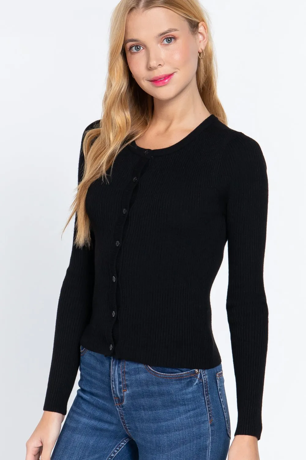 Long Sleeve Crew Neck Basic Cardigan | Classic Comfort and Timeless Style