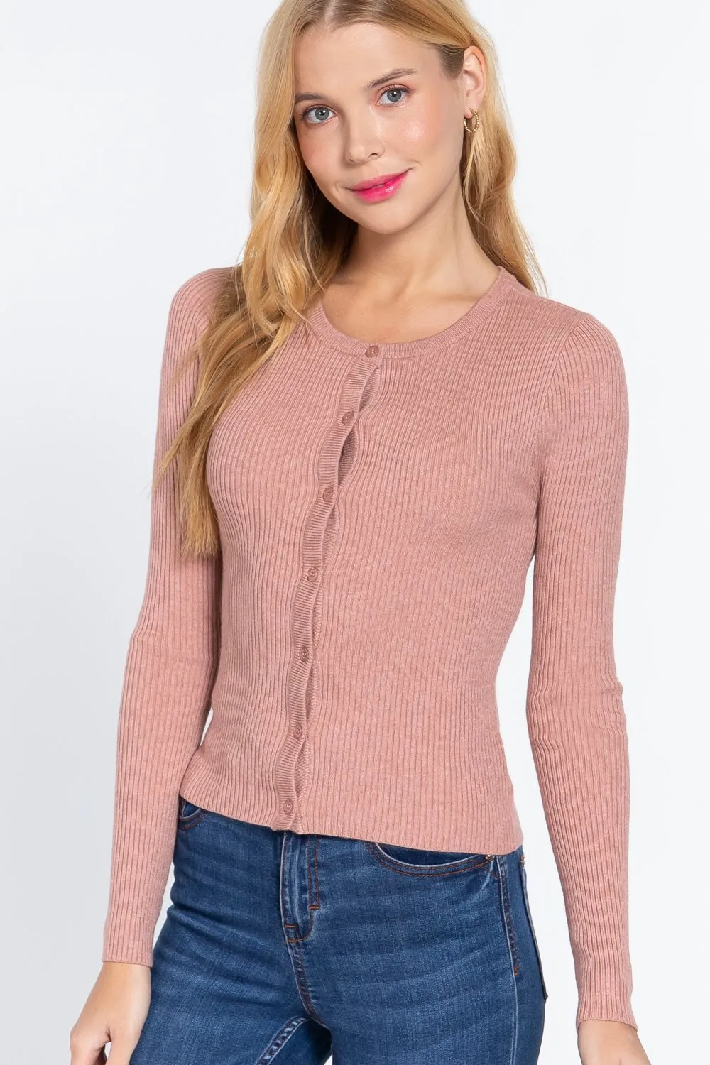 Long Sleeve Crew Neck Basic Cardigan | Classic Comfort and Timeless Style