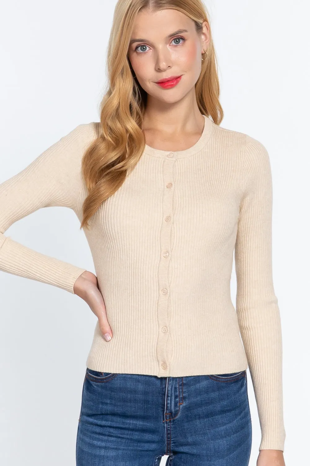 Long Sleeve Crew Neck Basic Cardigan | Classic Comfort and Timeless Style