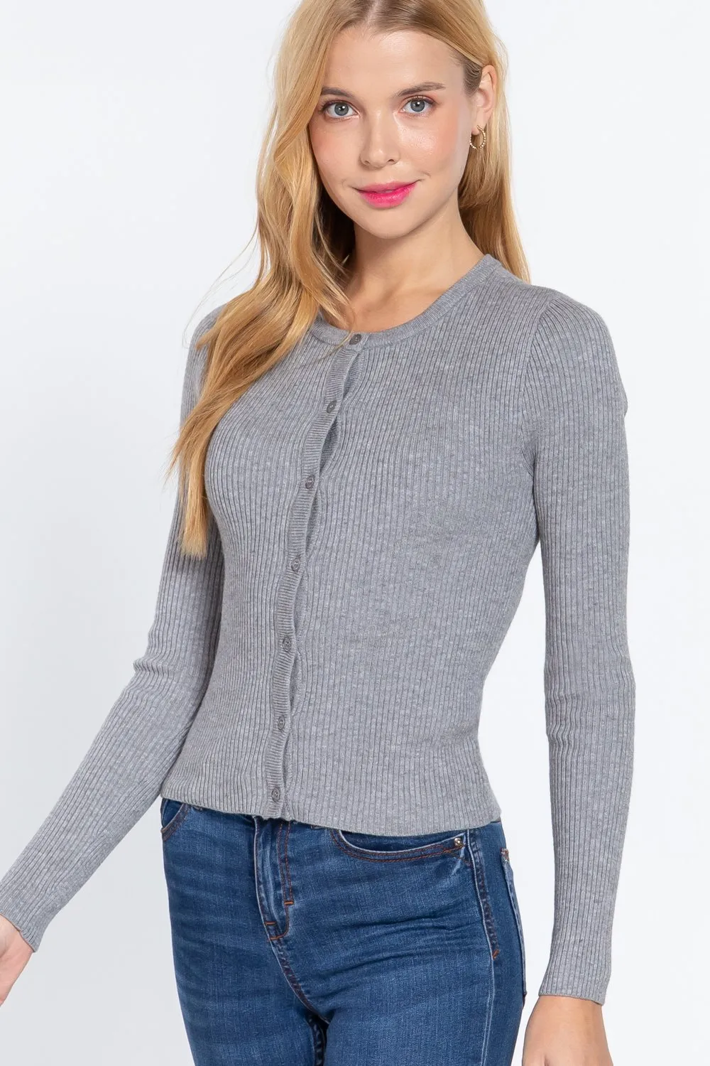 Long Sleeve Crew Neck Basic Cardigan | Classic Comfort and Timeless Style