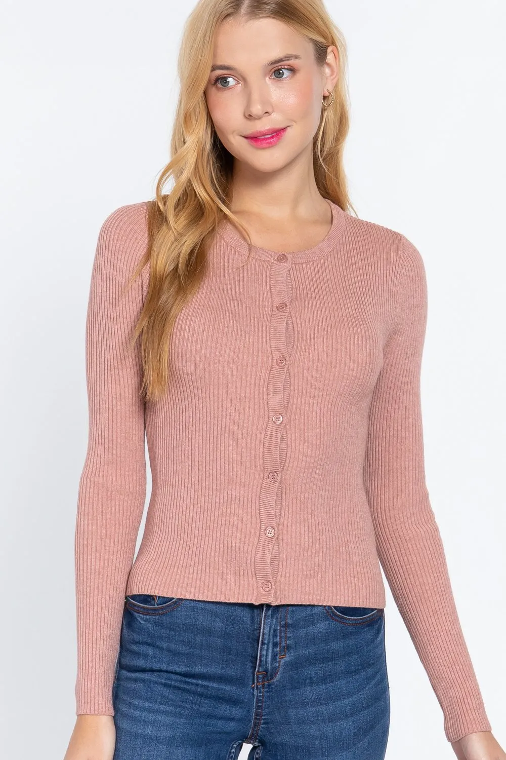 Long Sleeve Crew Neck Basic Cardigan | Classic Comfort and Timeless Style