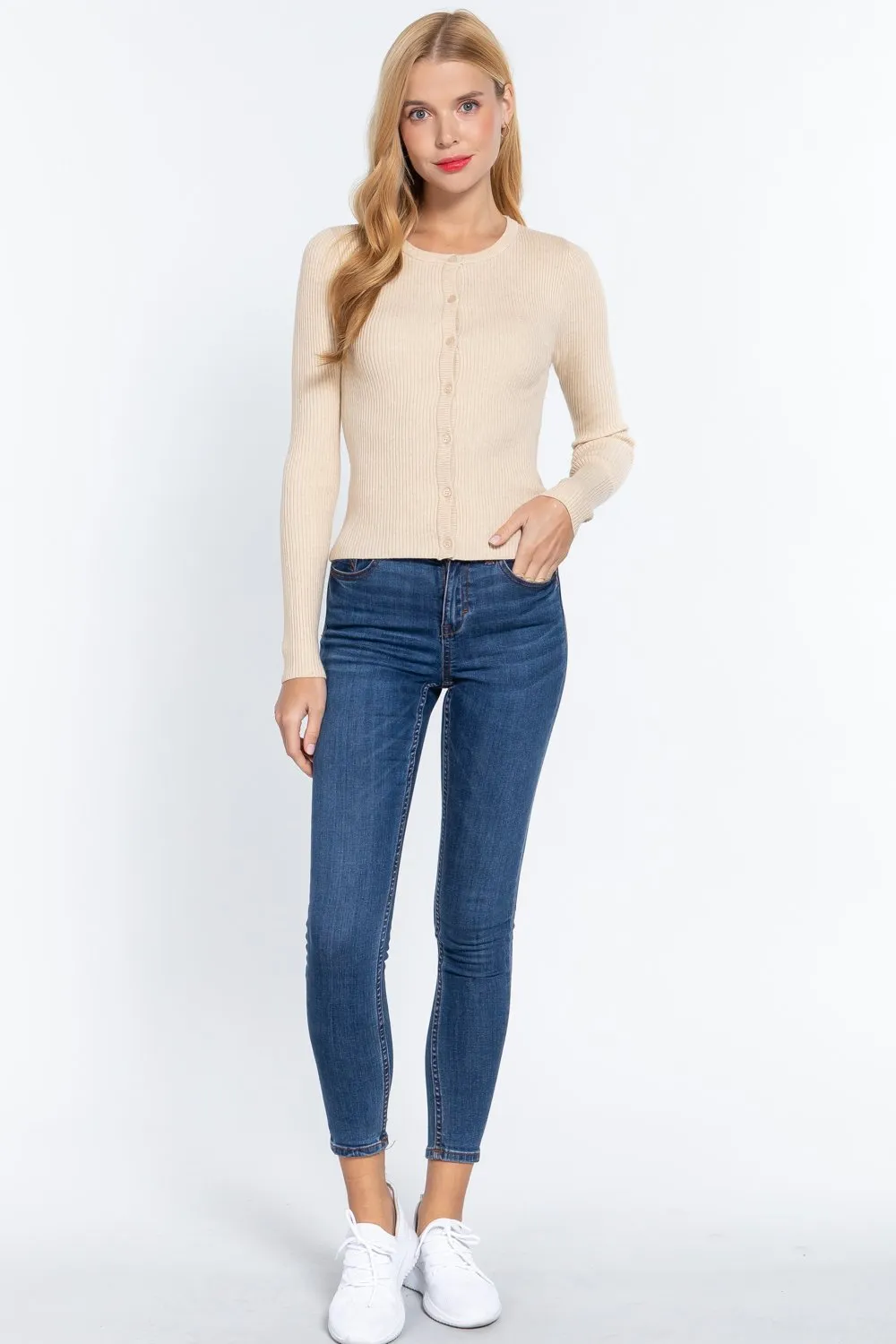 Long Sleeve Crew Neck Basic Cardigan | Classic Comfort and Timeless Style