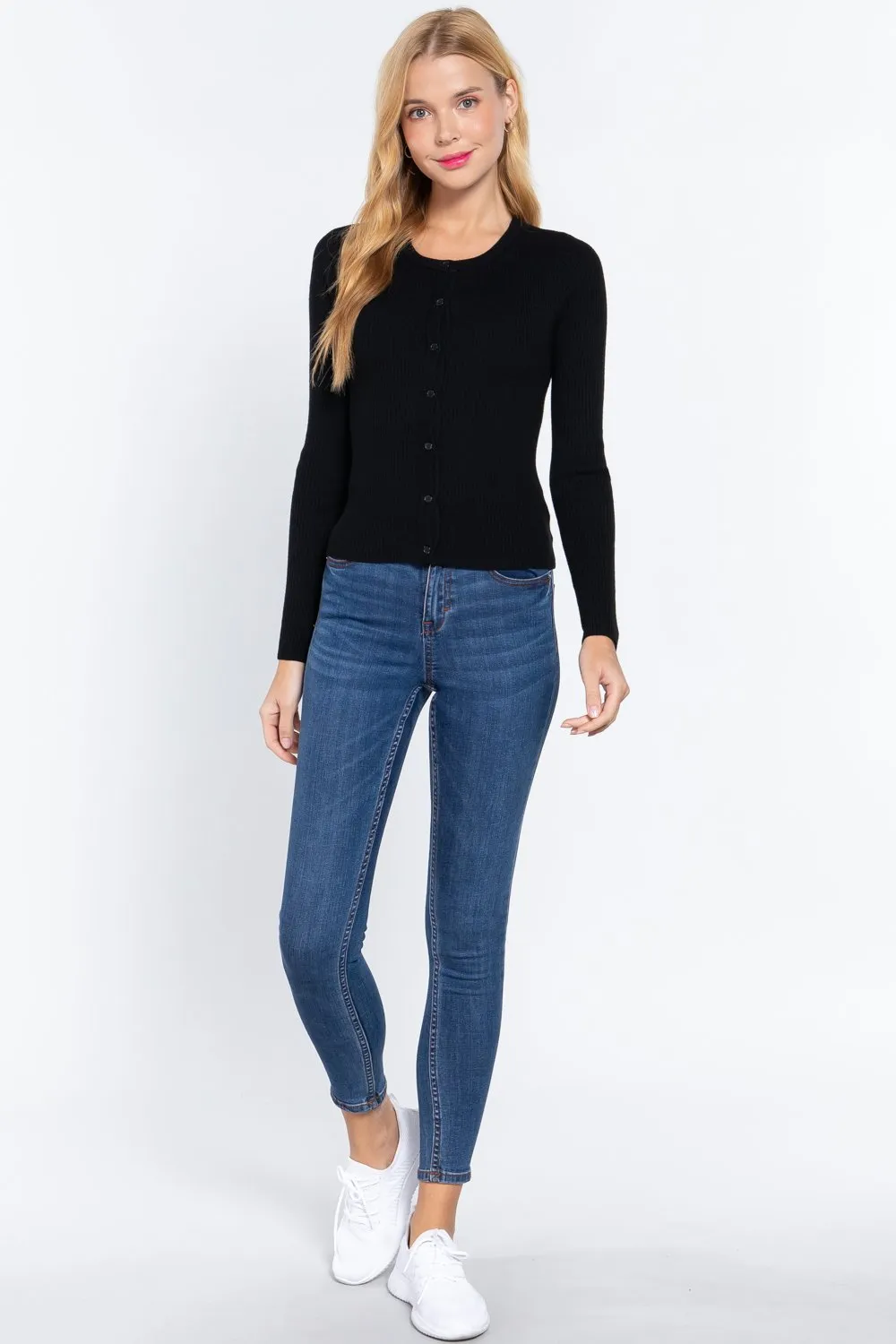 Long Sleeve Crew Neck Basic Cardigan | Classic Comfort and Timeless Style