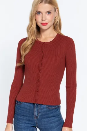 Long Sleeve Crew Neck Basic Cardigan | Classic Comfort and Timeless Style