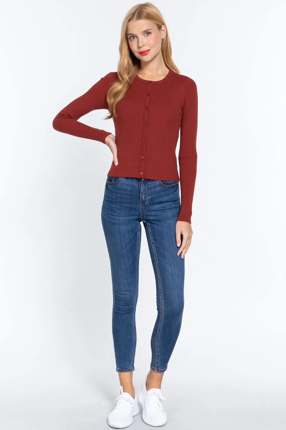 Long Sleeve Crew Neck Basic Cardigan | Classic Comfort and Timeless Style