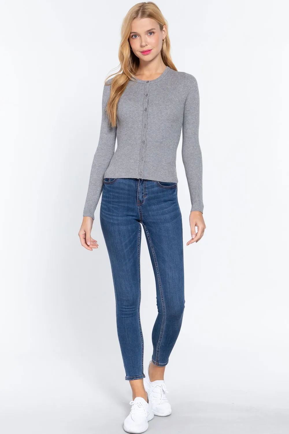 Long Sleeve Crew Neck Basic Cardigan | Classic Comfort and Timeless Style