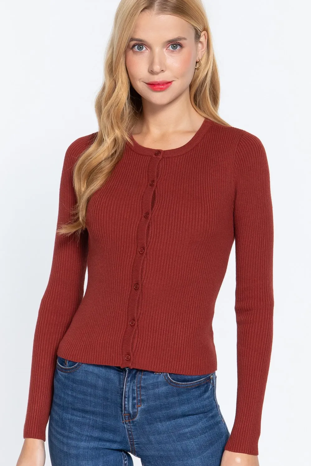 Long Sleeve Crew Neck Basic Cardigan | Classic Comfort and Timeless Style