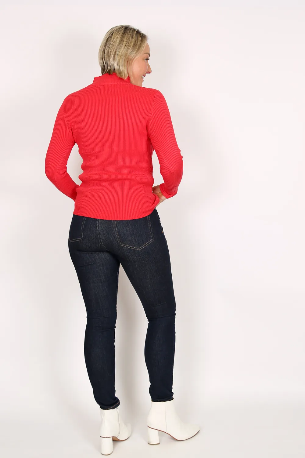 LUCA Red Wool Blend High Neck Ribbed Jumper