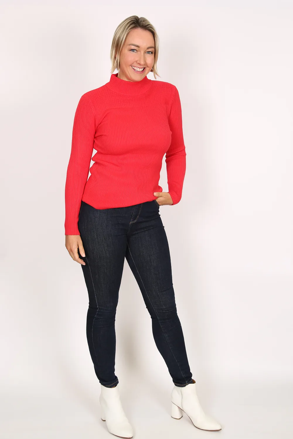 LUCA Red Wool Blend High Neck Ribbed Jumper