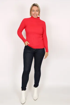 LUCA Red Wool Blend High Neck Ribbed Jumper