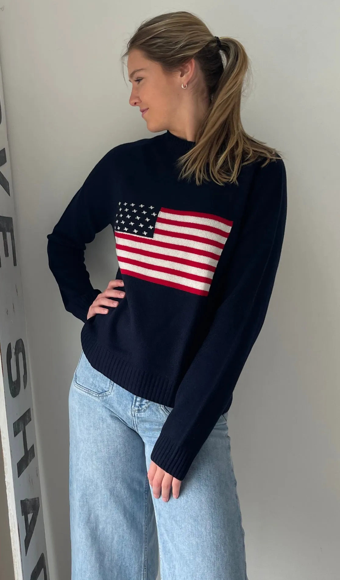 LUXE American Flag Sweater 100% Cashmere