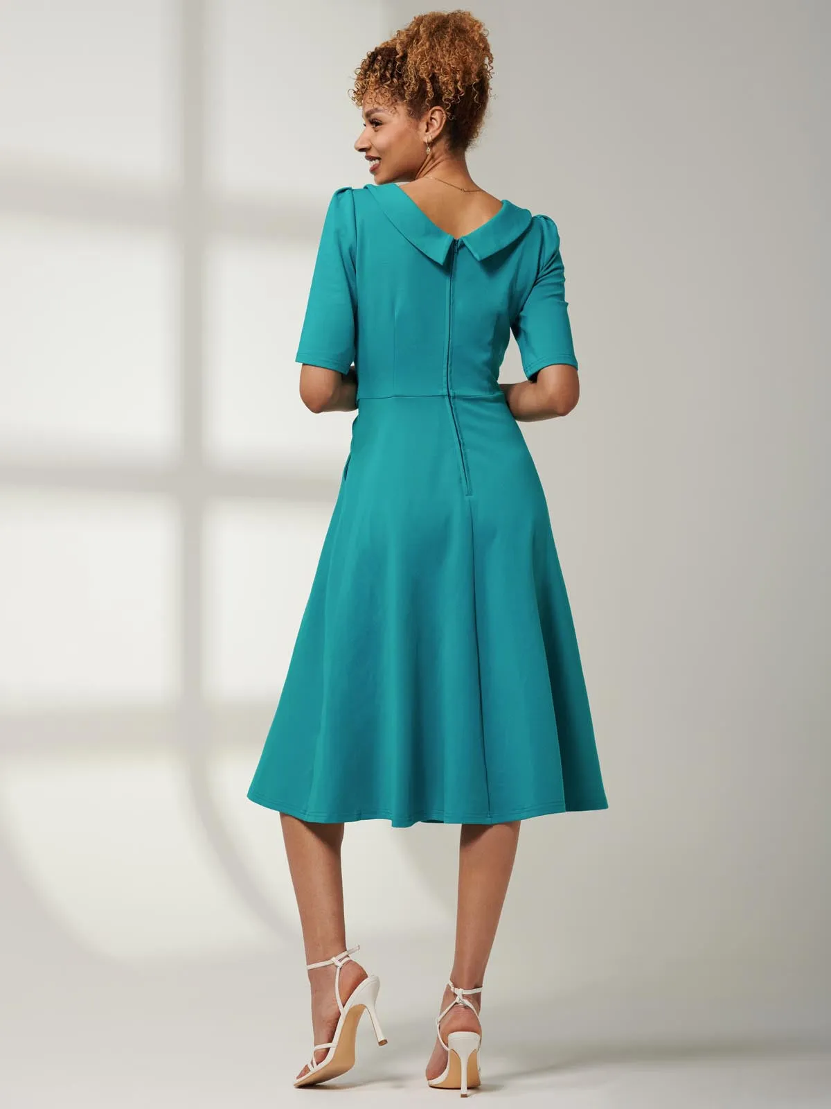 Maayan Fold Neck Dress, Persian Green