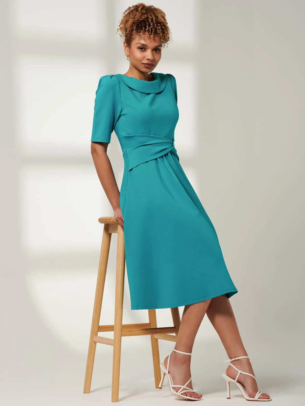 Maayan Fold Neck Dress, Persian Green