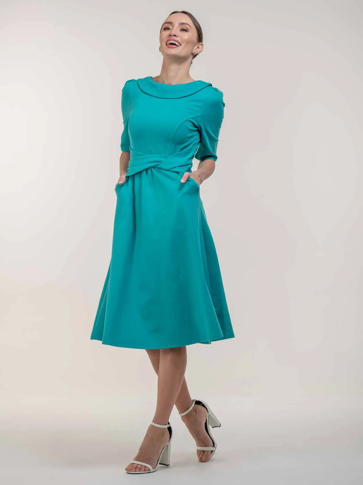 Maayan Fold Neck Dress, Persian Green