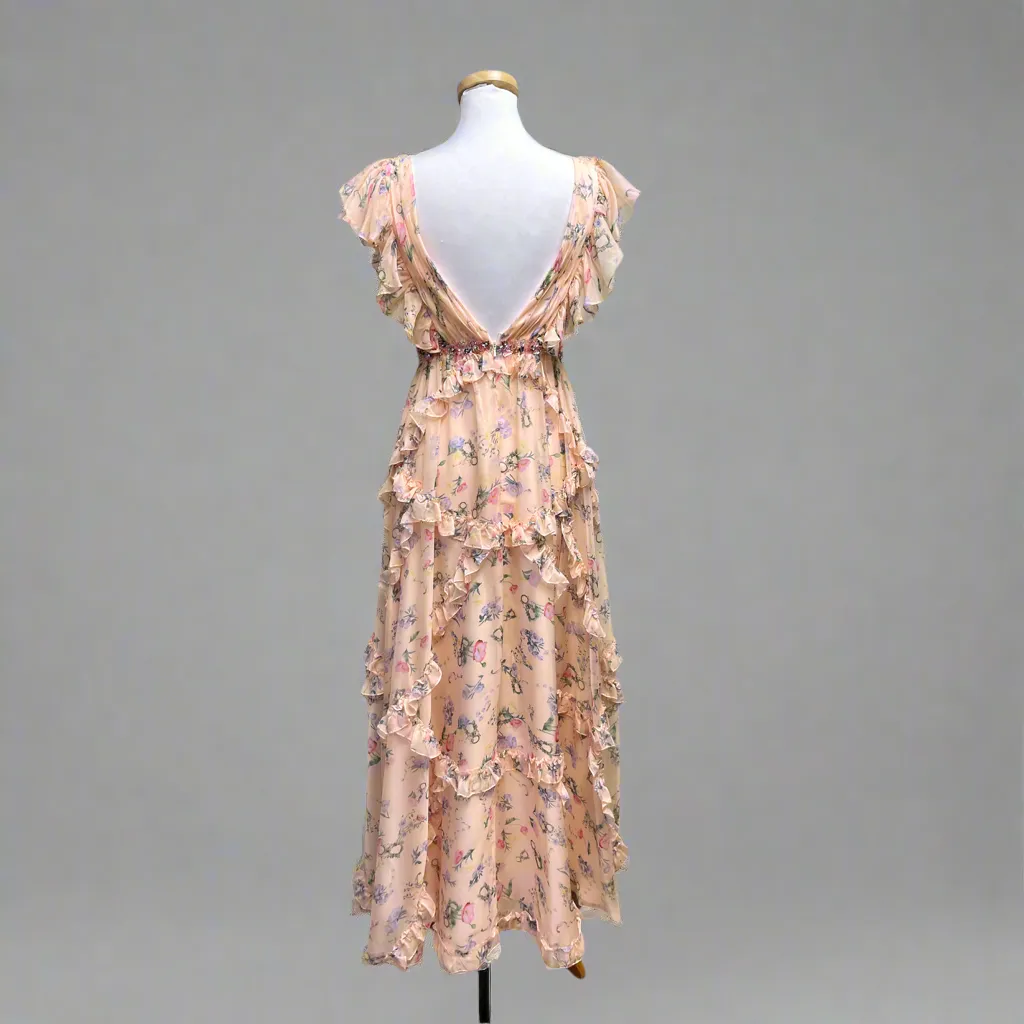 MacDuggal peach floral dress, size 6