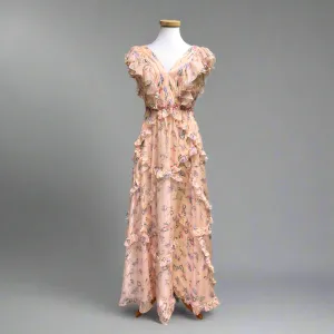 MacDuggal peach floral dress, size 6