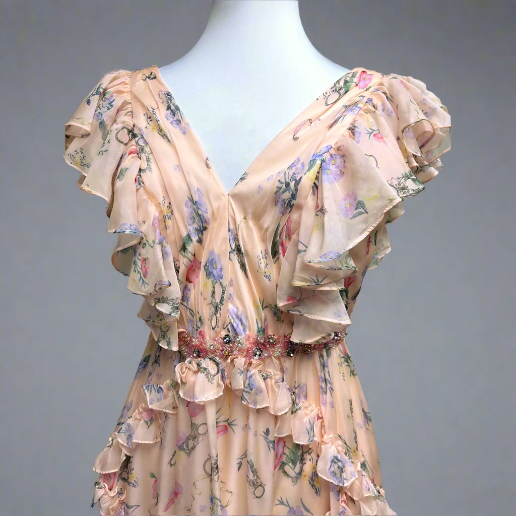 MacDuggal peach floral dress, size 6